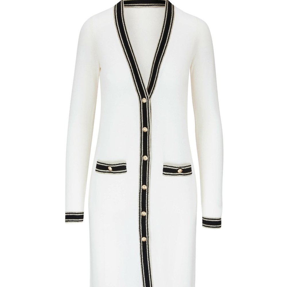 L'agence Tinsley Ivory Longline Cardigan Cashmere/Wool Small Cream/Black